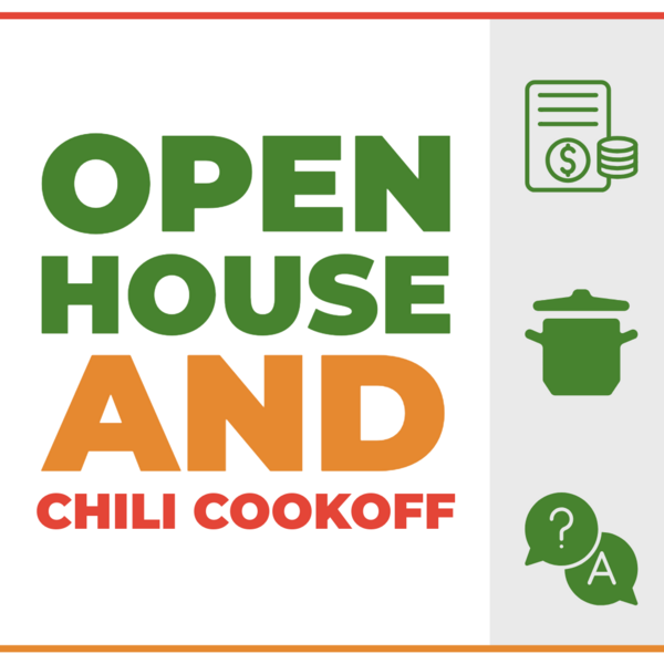 A text graphic that says Open House and Chili Cookoff