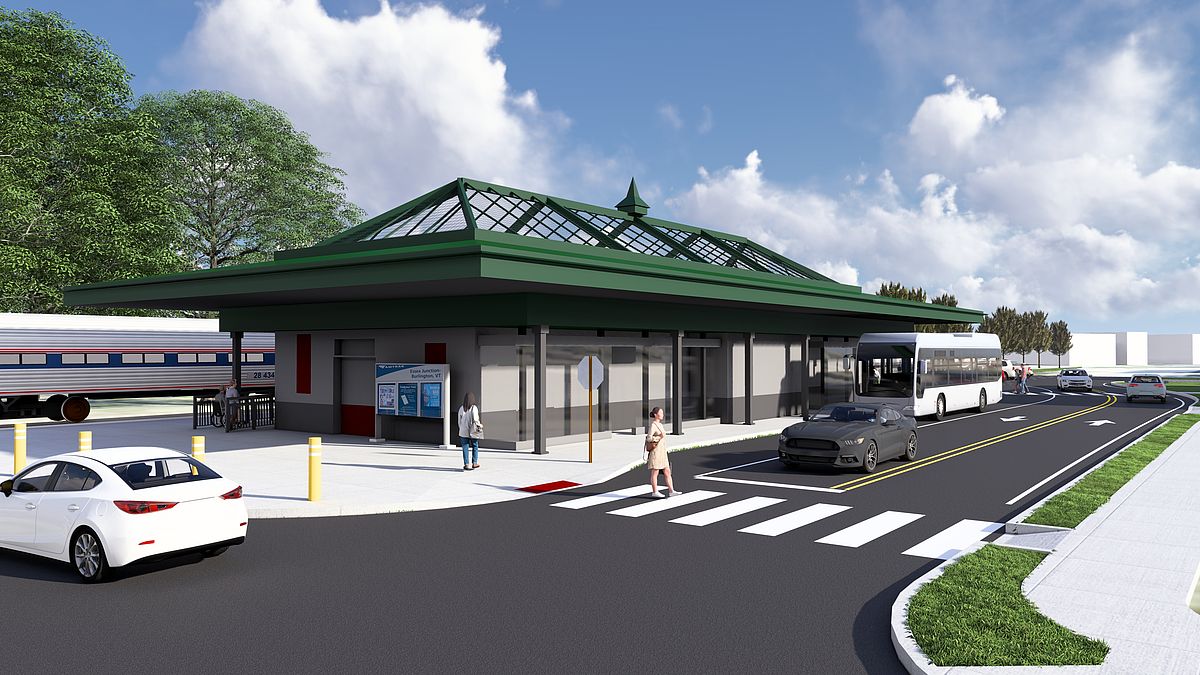 Rendering of planned design improvement Amtrak station